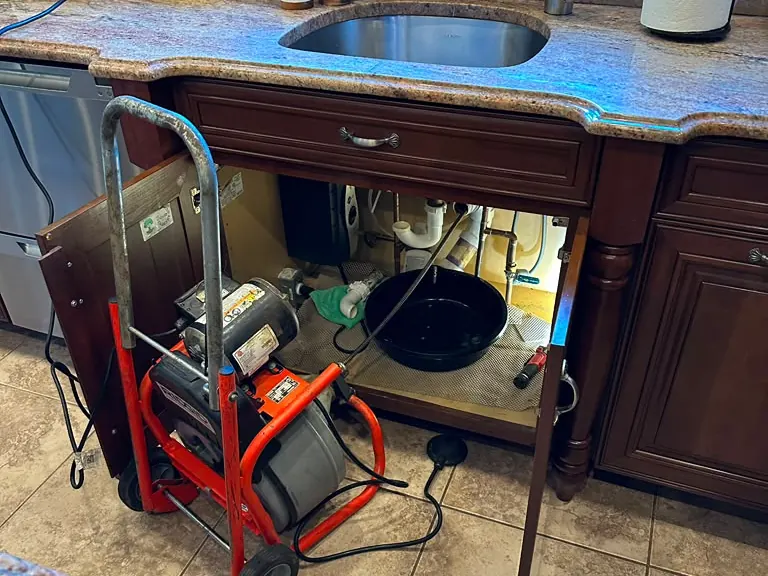 Blocked commercial restroom sink drain unclogged with a powered drain machine — drain cleaning in Englishtown, NJ