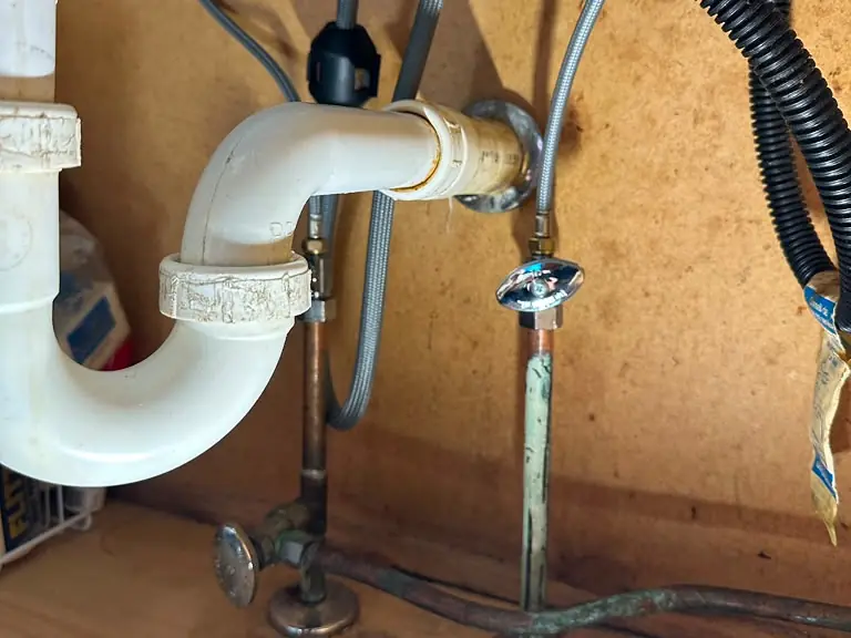 Leak inspection of corroded under-sink shut-off valves, supply lines and P-trap — leak detection and repair in Absecon, NJ